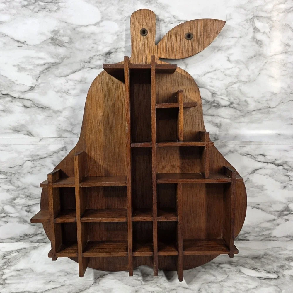 Vtg Pear Shaped Wood Wall Hanging Curio Trinket Shadow Box Cottage Core Read Des